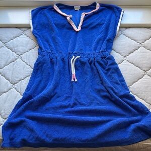 Crewcuts Royal Blue Terry Cloth Drawstring swim coverup with Pink Trim